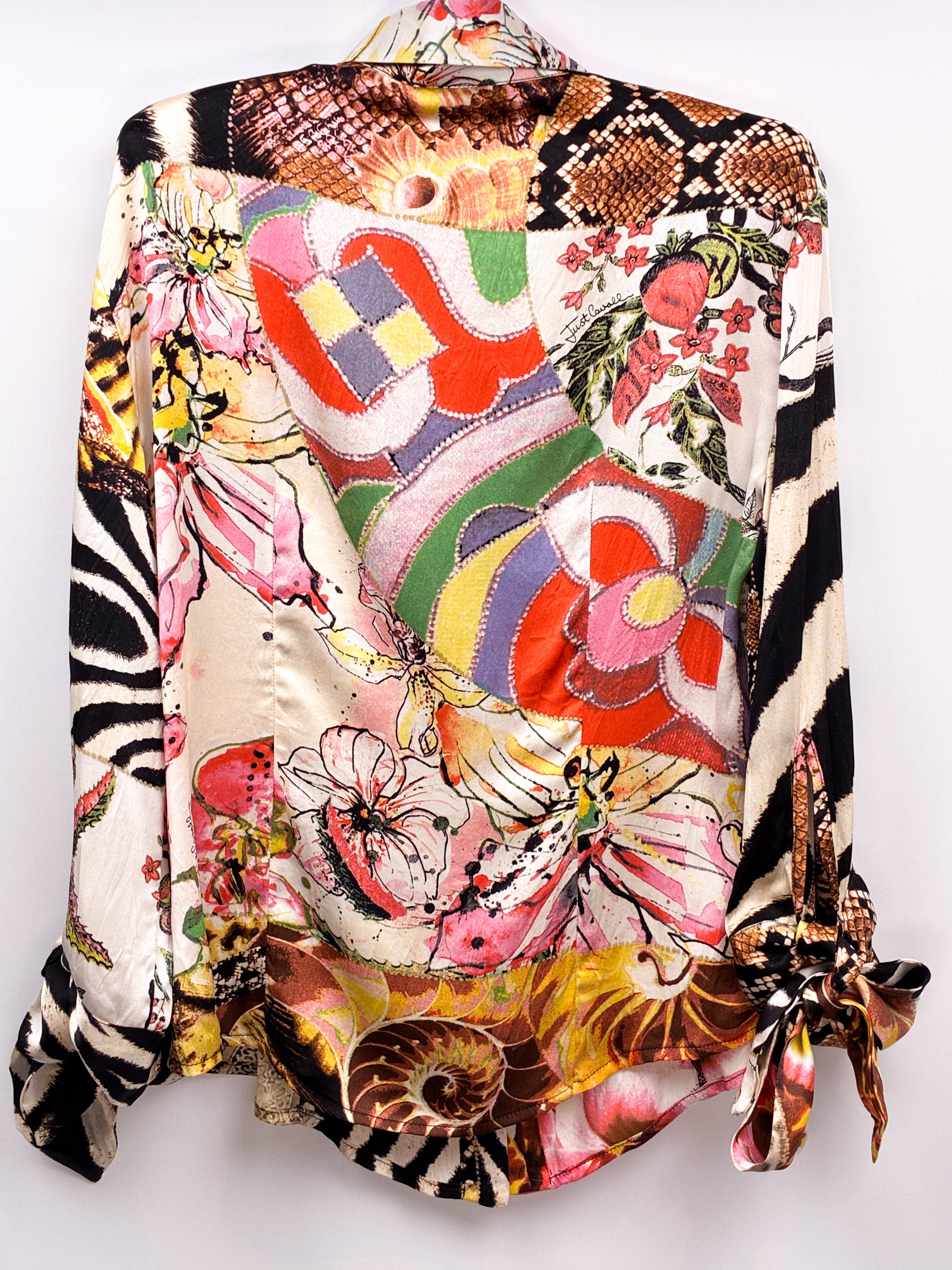 Just Cavalli 2000s Mixed Patchwork Print Silk Blouse - M