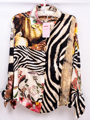 Just Cavalli 2000s Mixed Patchwork Print Silk Blouse - M
