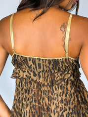 2000s Leopard Print Tiered Ruffle Cami - S