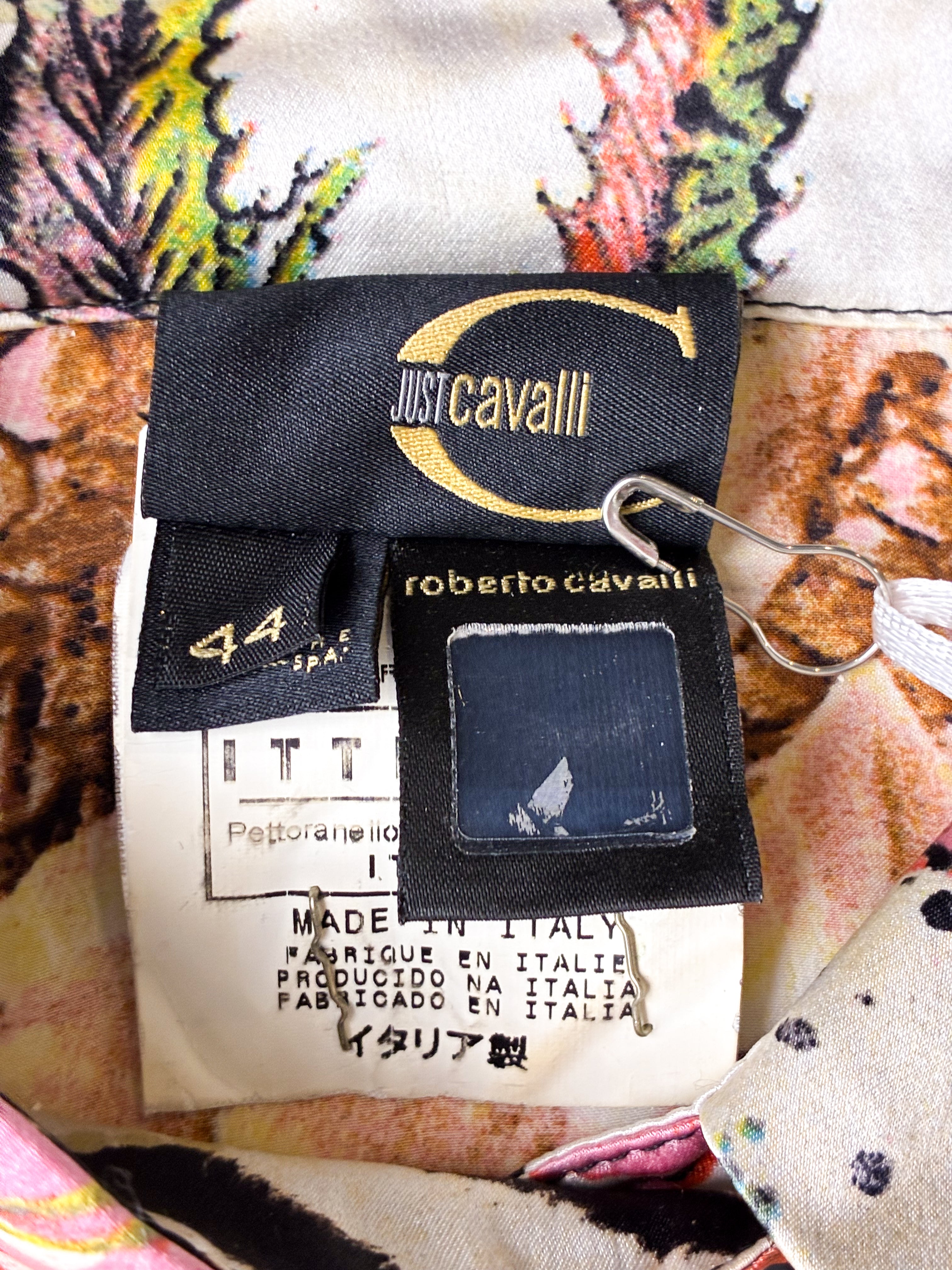 Just Cavalli 2000s Mixed Patchwork Print Silk Blouse - M