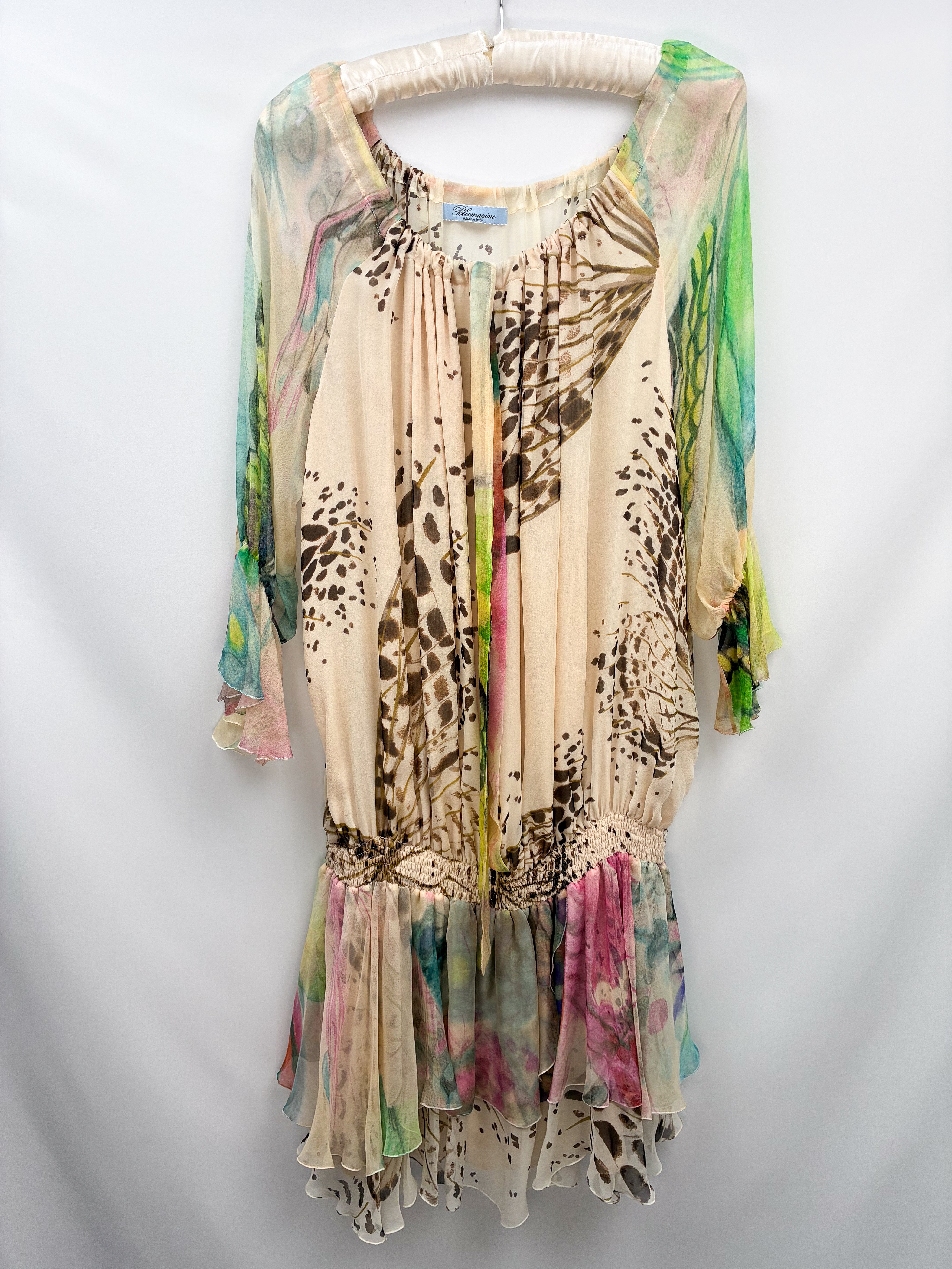 Blumarine 2011 Watercolor Animal Print Silk Chiffon Mini Dress - S/M