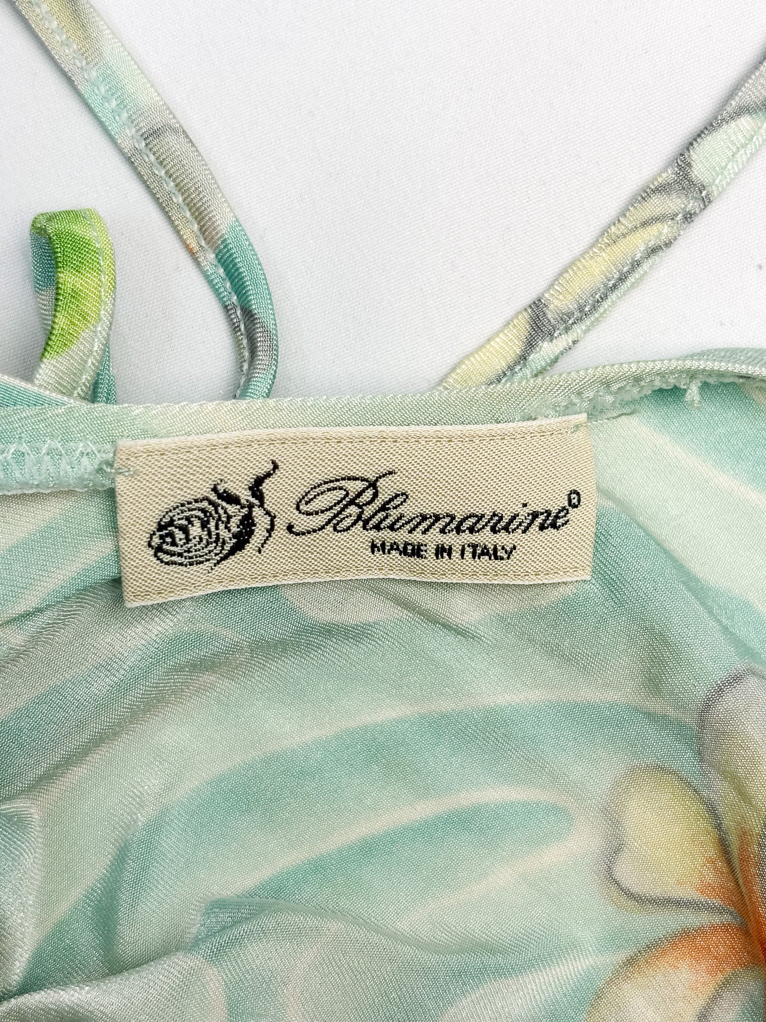 Blumarine 2000s Aqua Hibiscus Print Plunge One-Piece Swimsuit - S/M