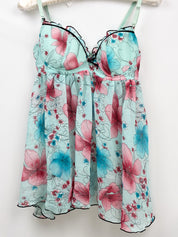 2000s Mint Floral Sheer Babydoll - 36B
