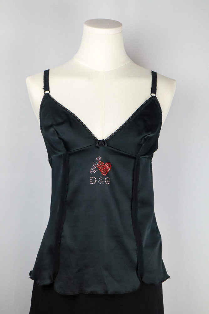 D&G 2000s Black Satin "I ❤️ D&G" Cami