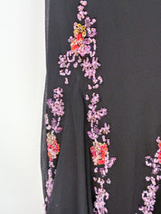 2000s Black Silk Dress with Lilac Glass Beads - XS/S