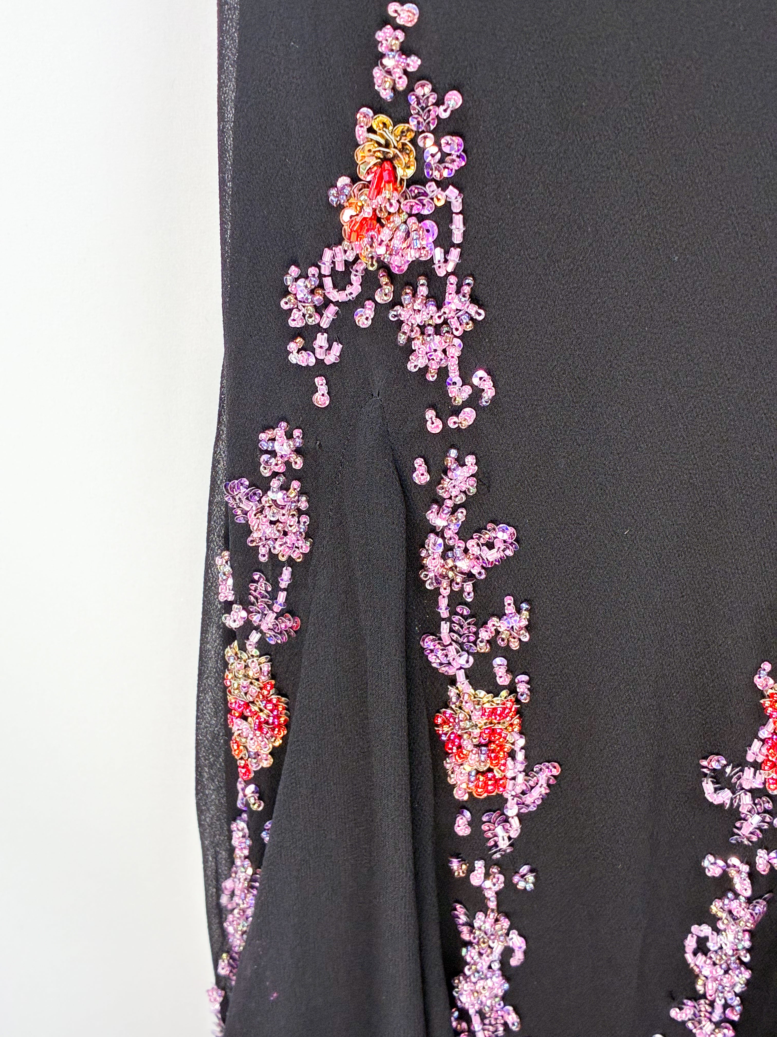 2000s Black Silk Dress with Lilac Glass Beads - XS/S