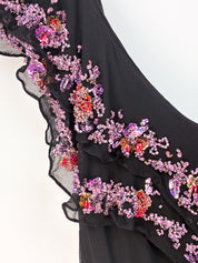 2000s Black Silk Dress with Lilac Glass Beads - XS/S