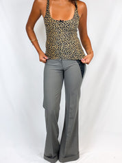 Enzo Loco 2000s Grey Pinstripe Low Rise Flare Pants - XS/S