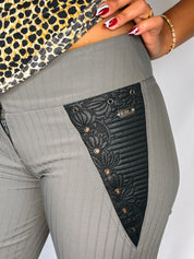 Enzo Loco 2000s Grey Pinstripe Low Rise Flare Pants - XS/S