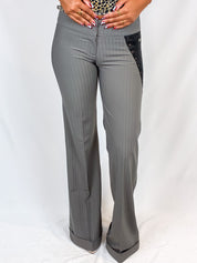 Enzo Loco 2000s Grey Pinstripe Low Rise Flare Pants - XS/S