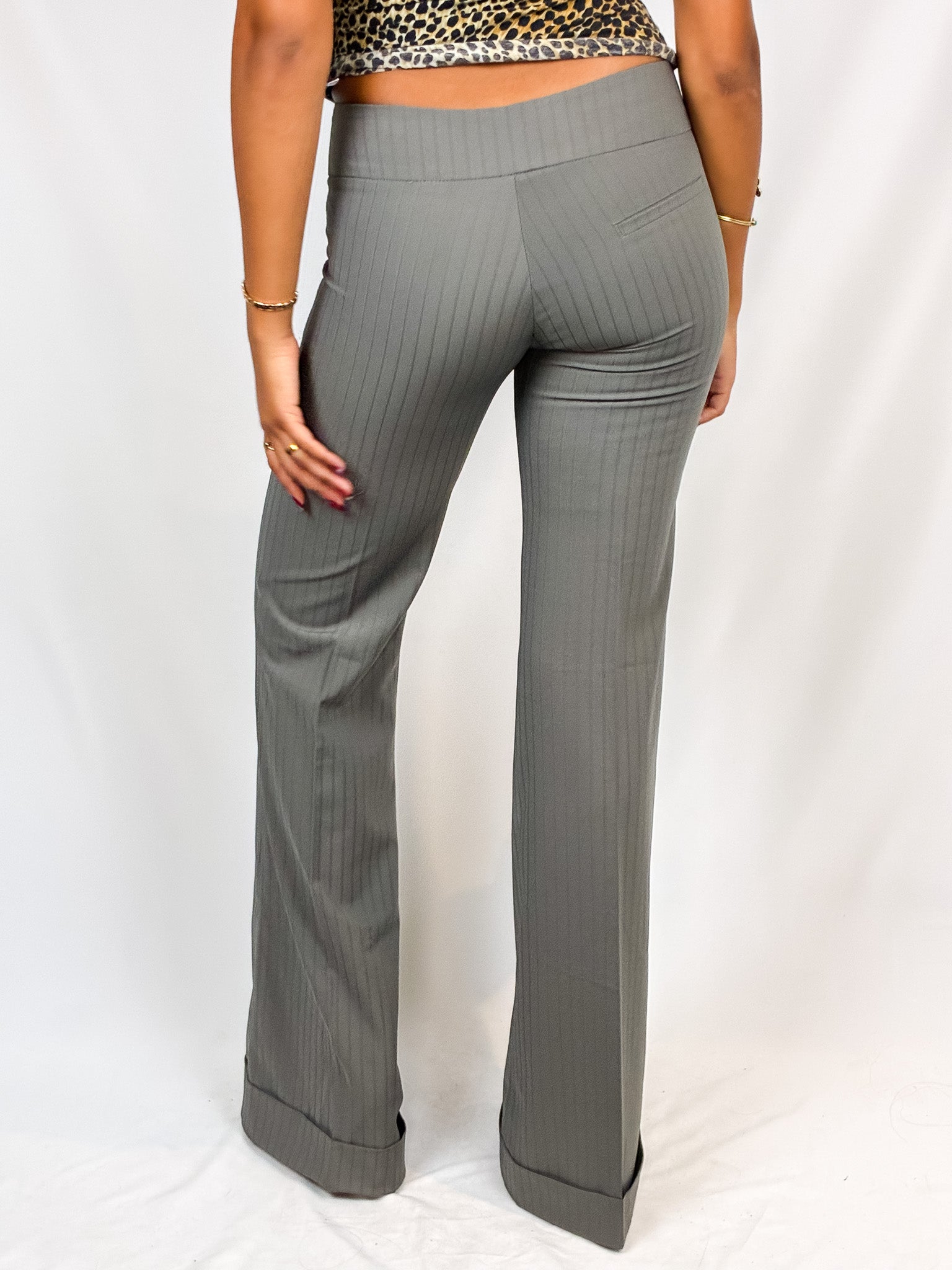 Enzo Loco 2000s Grey Pinstripe Low Rise Flare Pants - XS/S