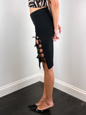 Castellani 2000s Black Ribbon Lace-Up Slit Pencil Skirt - S