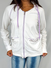 Just Cavalli 2000s White Rhinestone Logo Zip Hoodie - S