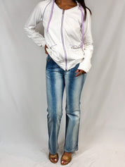 Just Cavalli 2000s White Rhinestone Logo Zip Hoodie - S