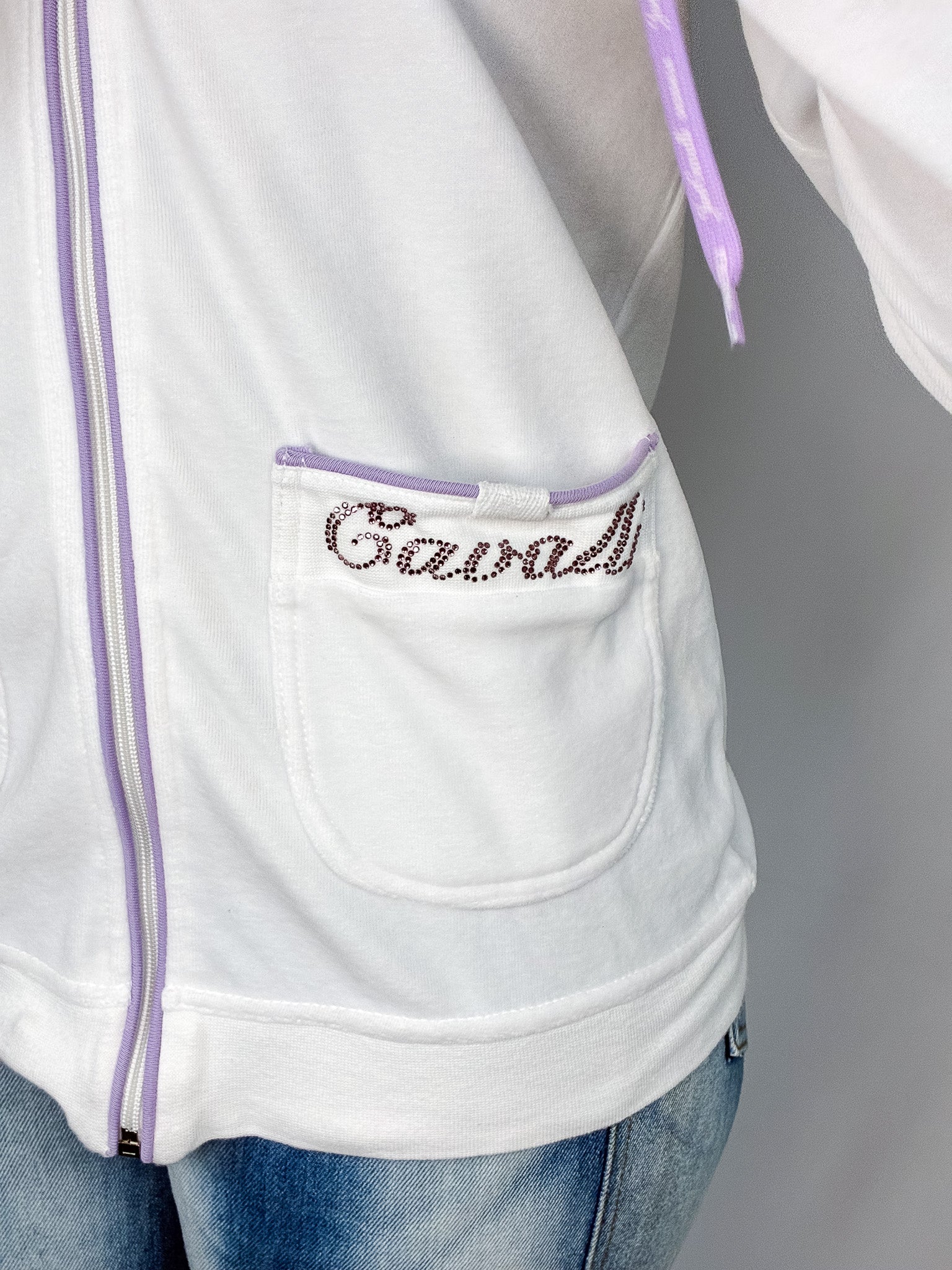 Just Cavalli 2000s White Rhinestone Logo Zip Hoodie - S