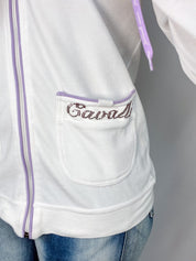 Just Cavalli 2000s White Rhinestone Logo Zip Hoodie - S