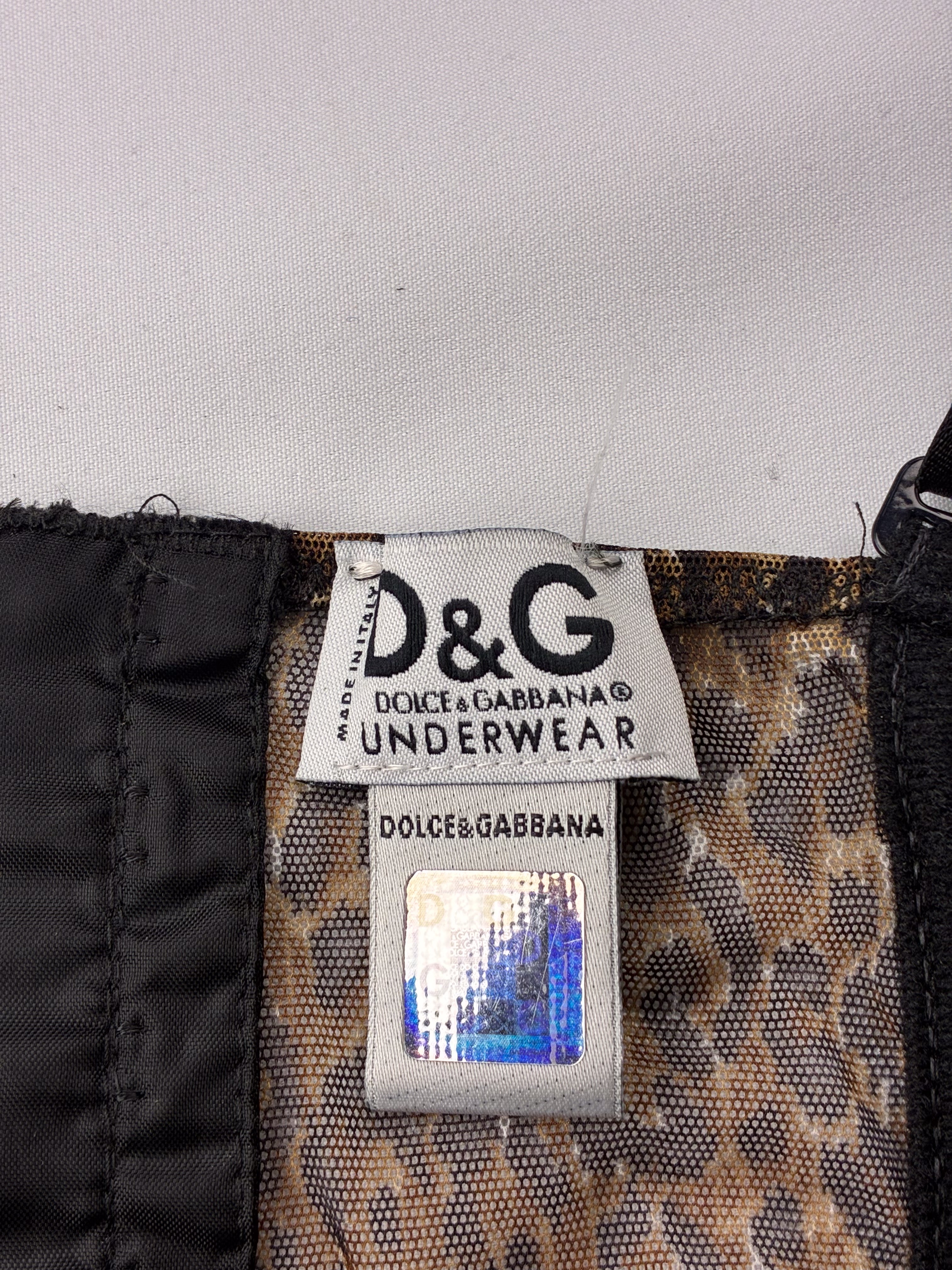 D&G Dolce & Gabbana Underwear 2000s Leopard Mesh Bustier Slip Dress - XS