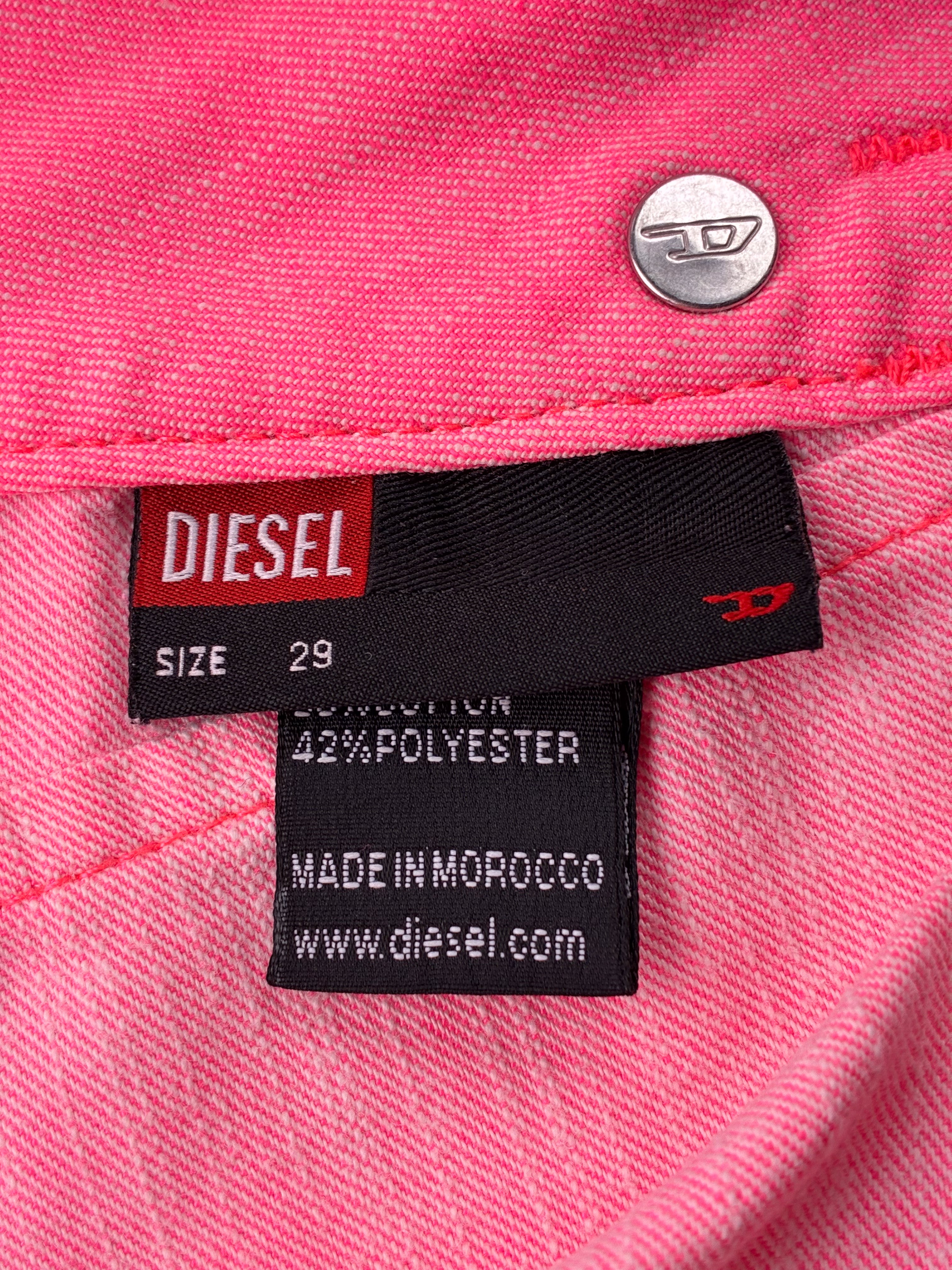 Diesel 2000s Neon Pink Low-Rise Denim Mini Skirt - XS/S