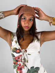 Vintage Terracotta Crochet Tassel Cloche Cap - One Size