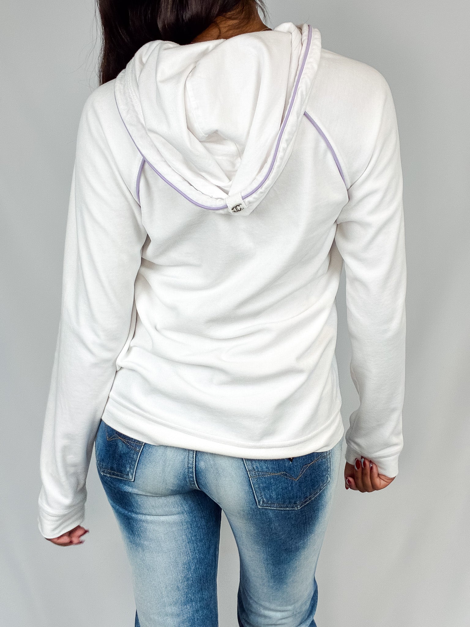 Just Cavalli 2000s White Rhinestone Logo Zip Hoodie - S