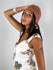 Vintage Terracotta Crochet Tassel Cloche Cap - One Size