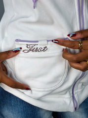 Just Cavalli 2000s White Rhinestone Logo Zip Hoodie - S