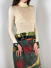 Voyage 2000s Cream Sequin-Trim Cut-Out Shoulder Turtleneck - XS