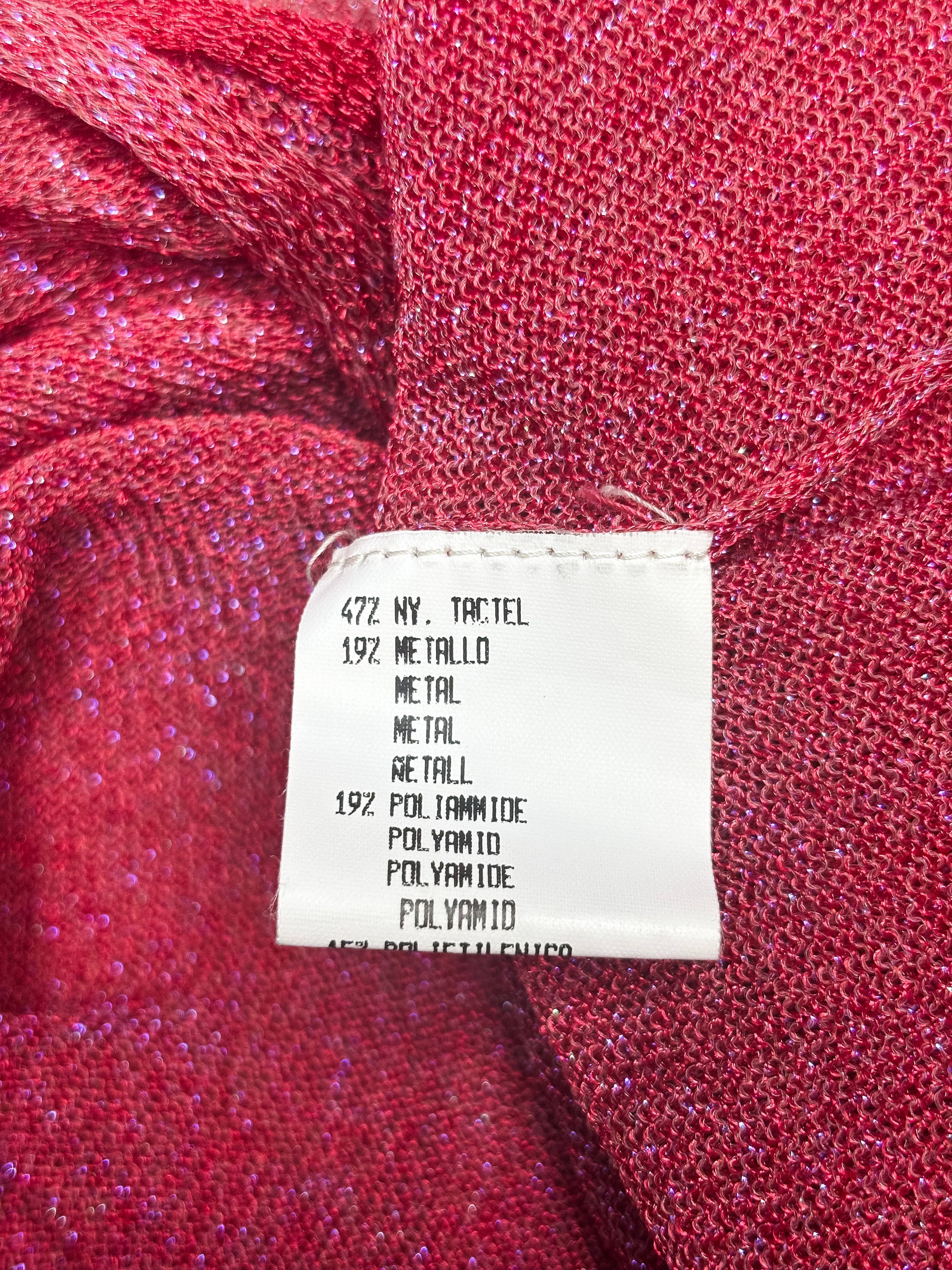 Roberto Cavalli 2000s Red Iridescent Metallic Knit Ruffle Tie-Front Top - L