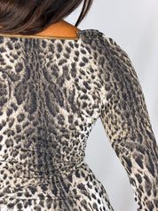 Just Cavalli 2000s Snow Leopard Print Gold-Trim Stretch Top - S