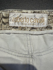 Roberto Cavalli 2000s Scale & Feather Print Denim Mini Skirt - S/M