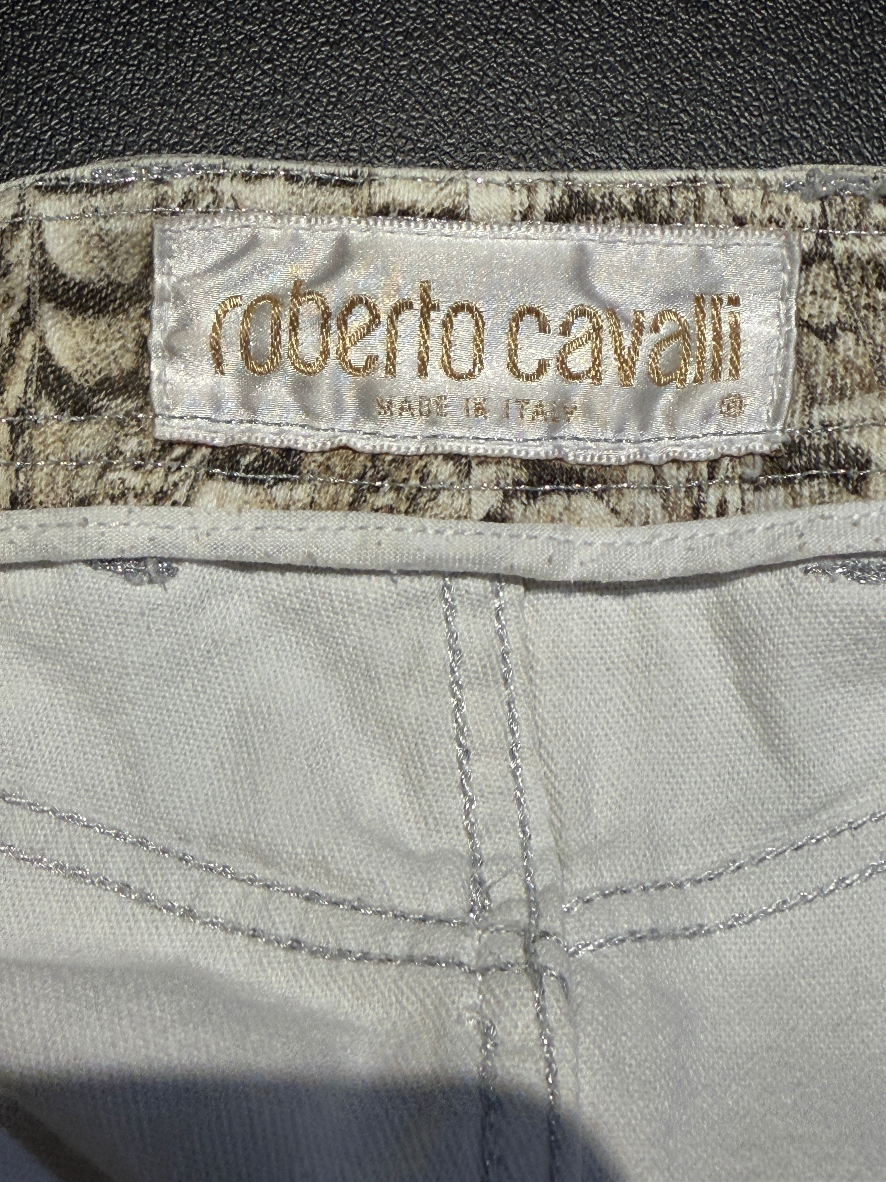 Roberto Cavalli 2000s Scale & Feather Print Denim Mini Skirt - S/M