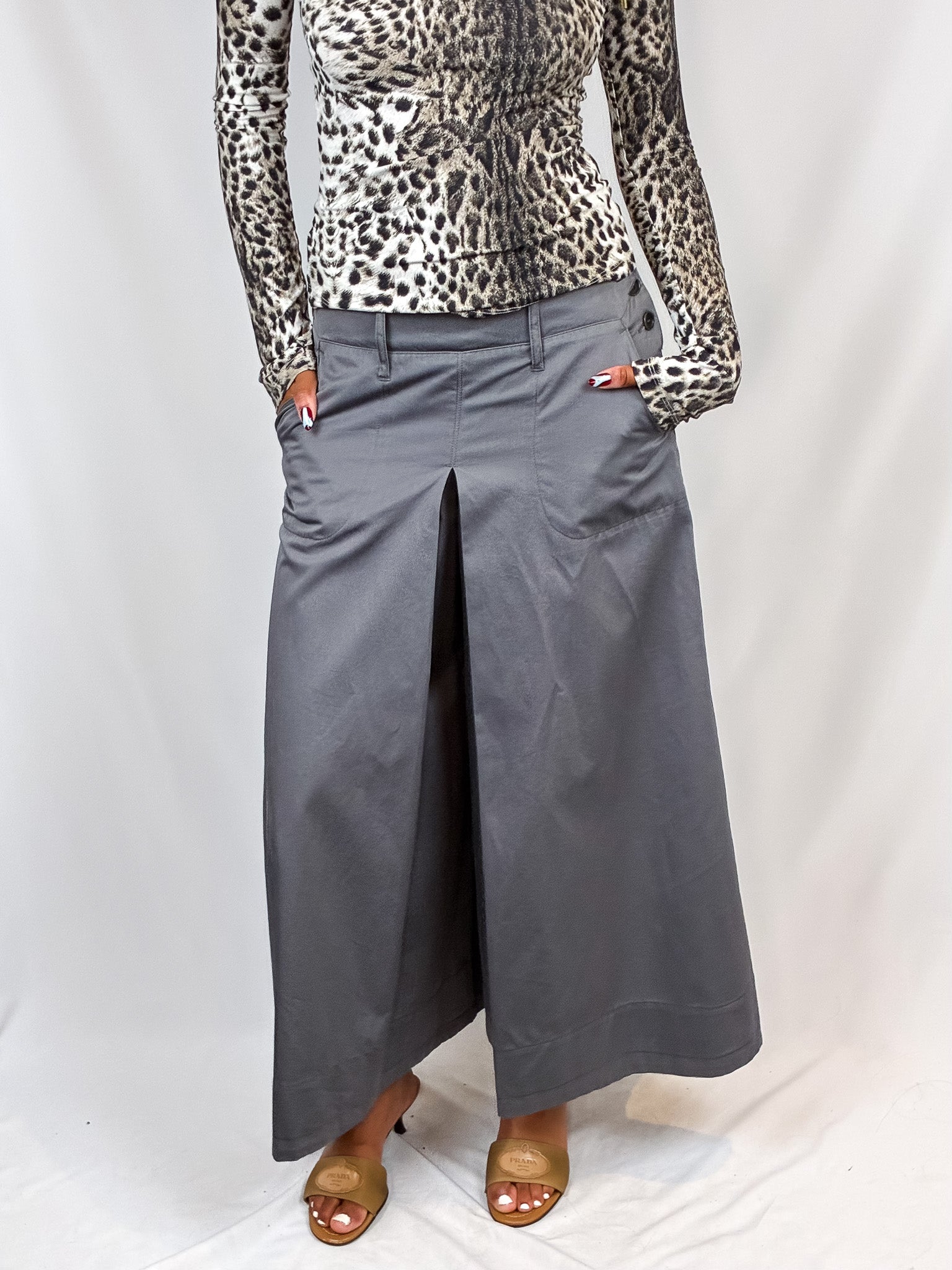 Sportmax 2000s Grey Pleated Wide-Leg Trousers - S