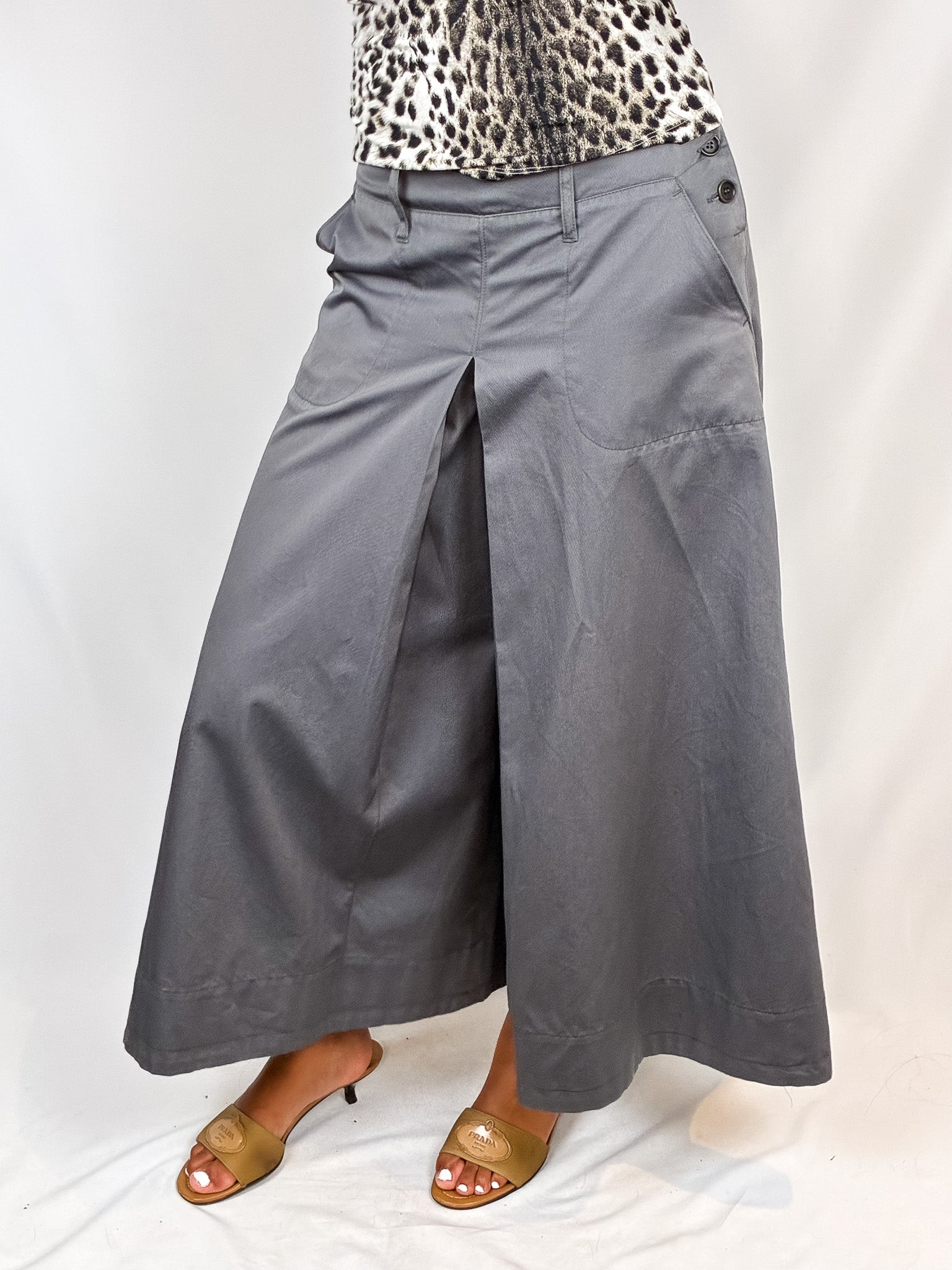 Sportmax 2000s Grey Pleated Wide-Leg Trousers - S