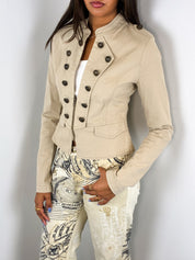 2000s Khaki Twill Military Cropped Jacket - S/M