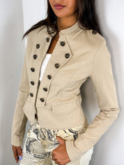2000s Khaki Twill Military Cropped Jacket - S/M
