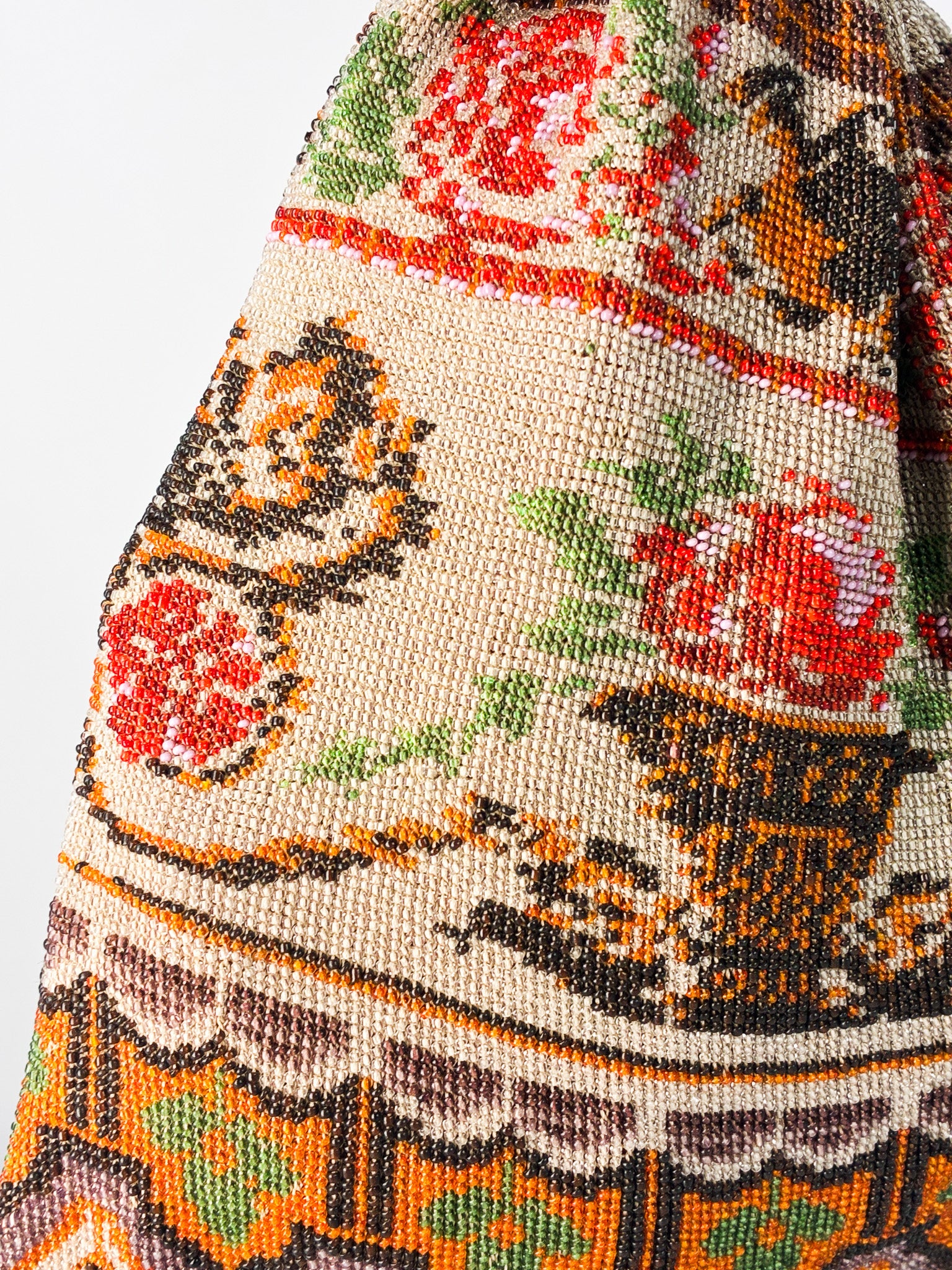 Antique Early 1900s Micro Beaded Floral Chainlink Pouch