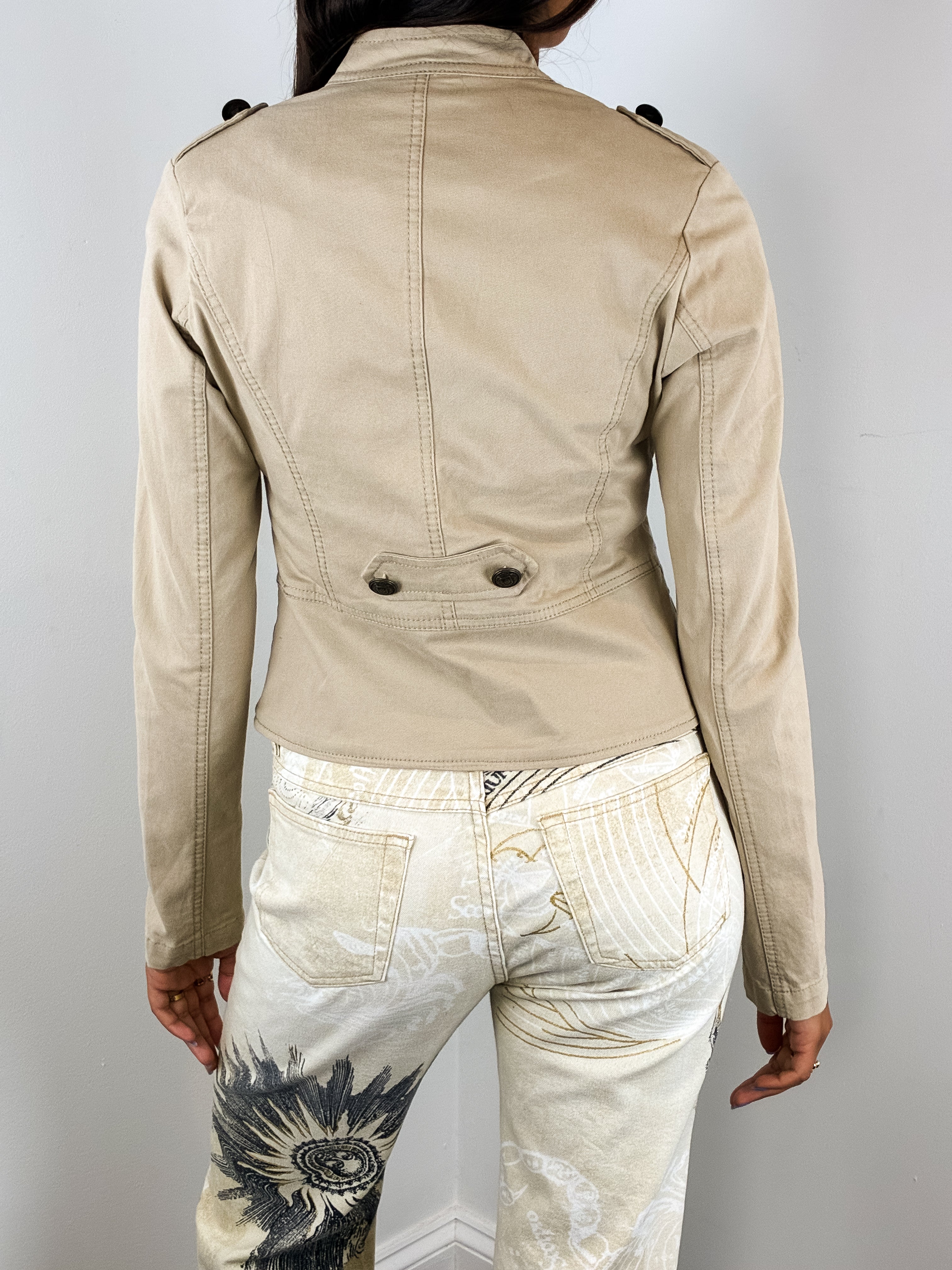 2000s Khaki Twill Military Cropped Jacket - S/M