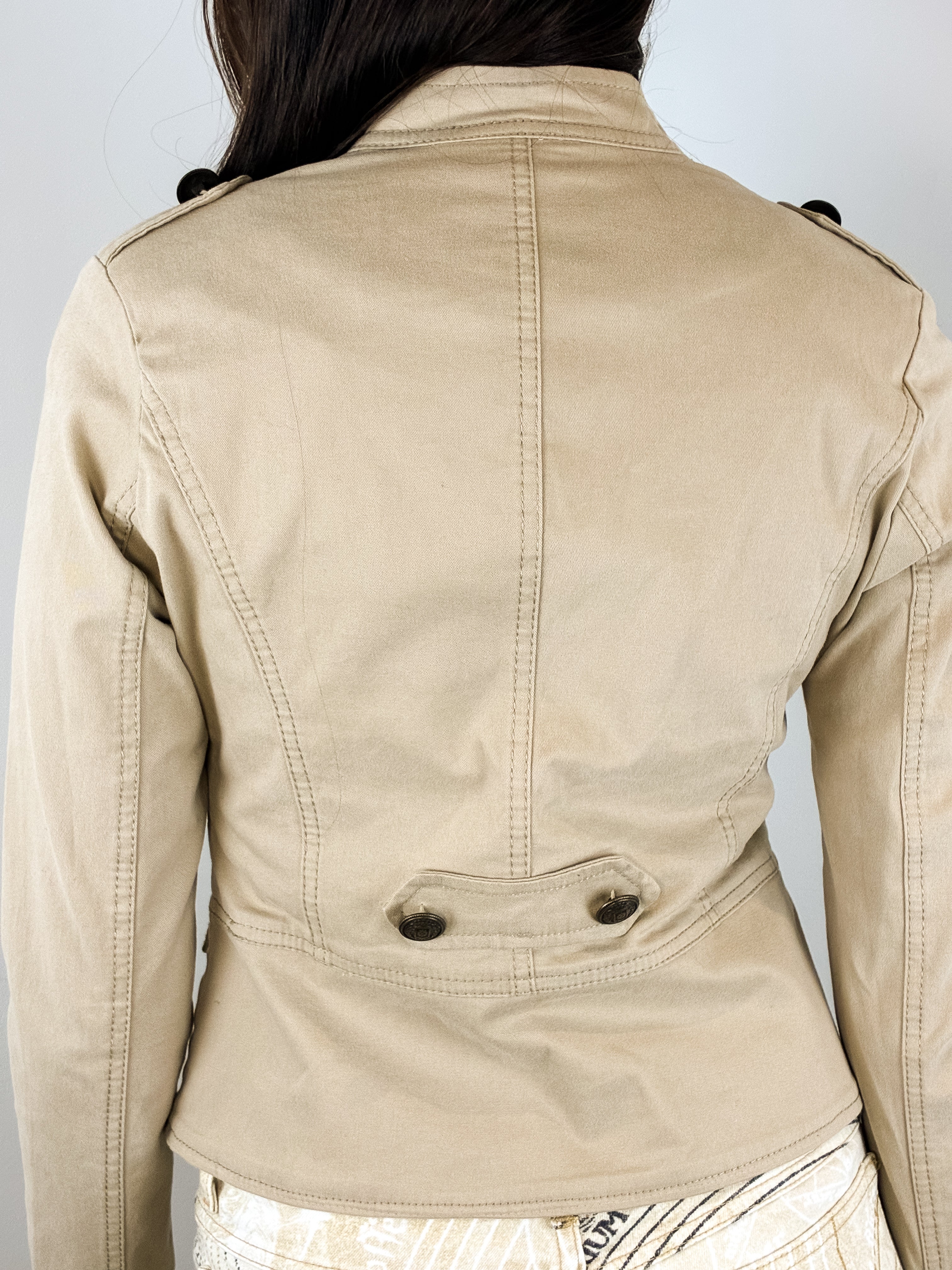 2000s Khaki Twill Military Cropped Jacket - S/M