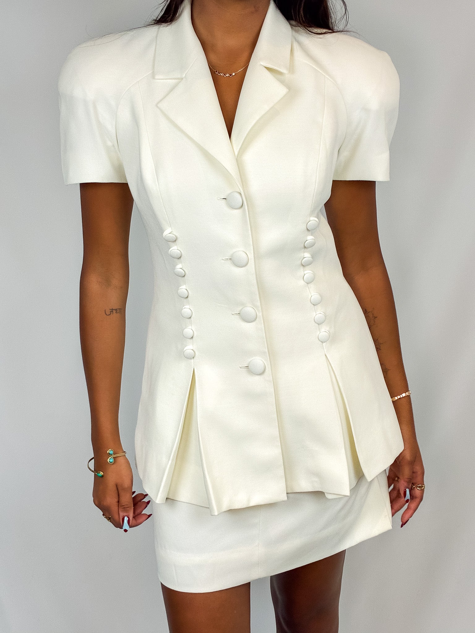 Alberto Makali 1990s Cream Double-Breasted Sculptural Skirt Suit - XS/S
