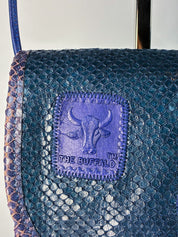 Carlos Falchi 1990s Blue Python "The Buffalo" Crossbody Bag