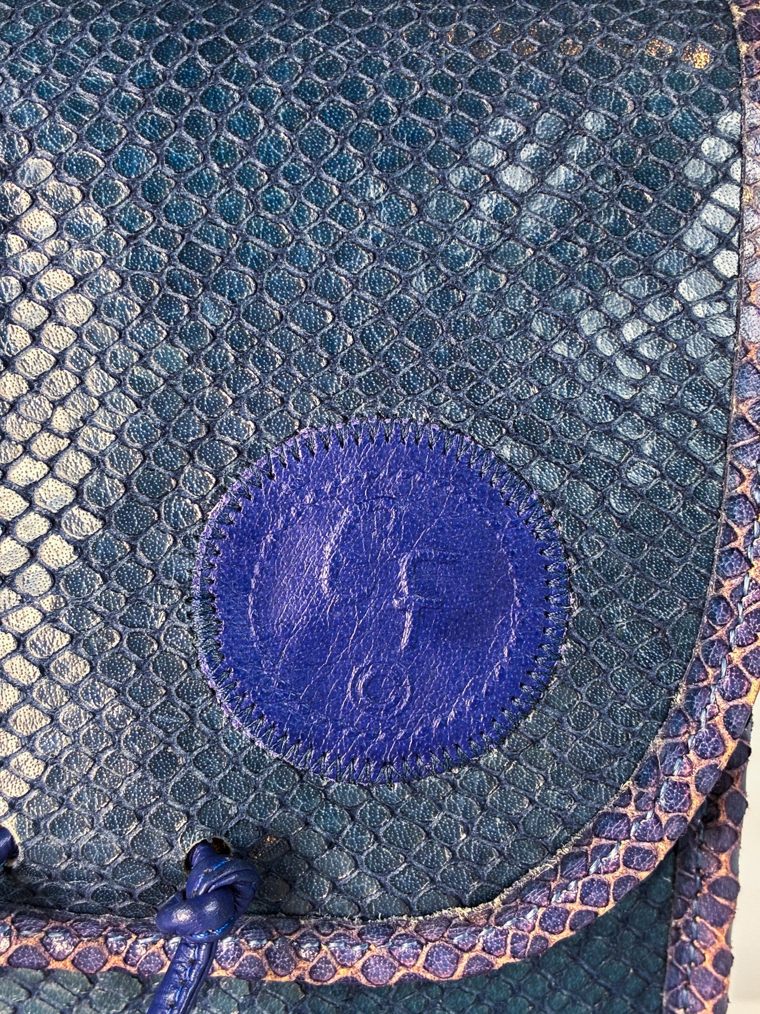 Carlos Falchi 1990s Blue Python "The Buffalo" Crossbody Bag