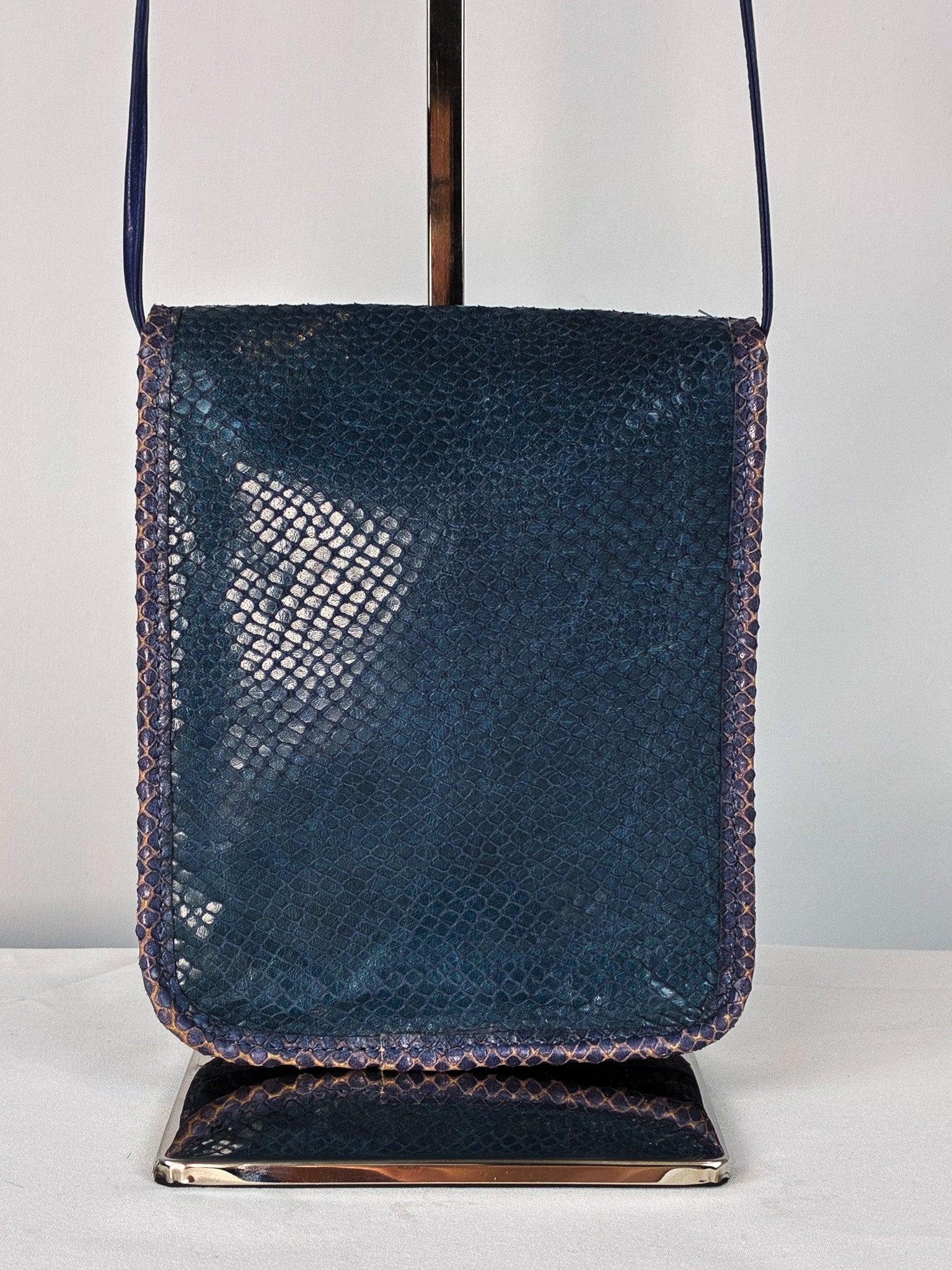 Carlos Falchi 1990s Blue Python "The Buffalo" Crossbody Bag