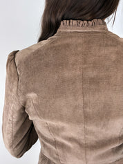 2000s Taupe Faux Suede Ruffle-Trim Jacket - S