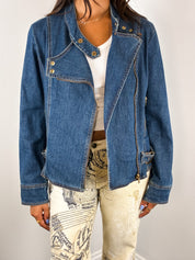 Luisa Spagnoli 2000s Blue Denim Biker Jacket - S/M