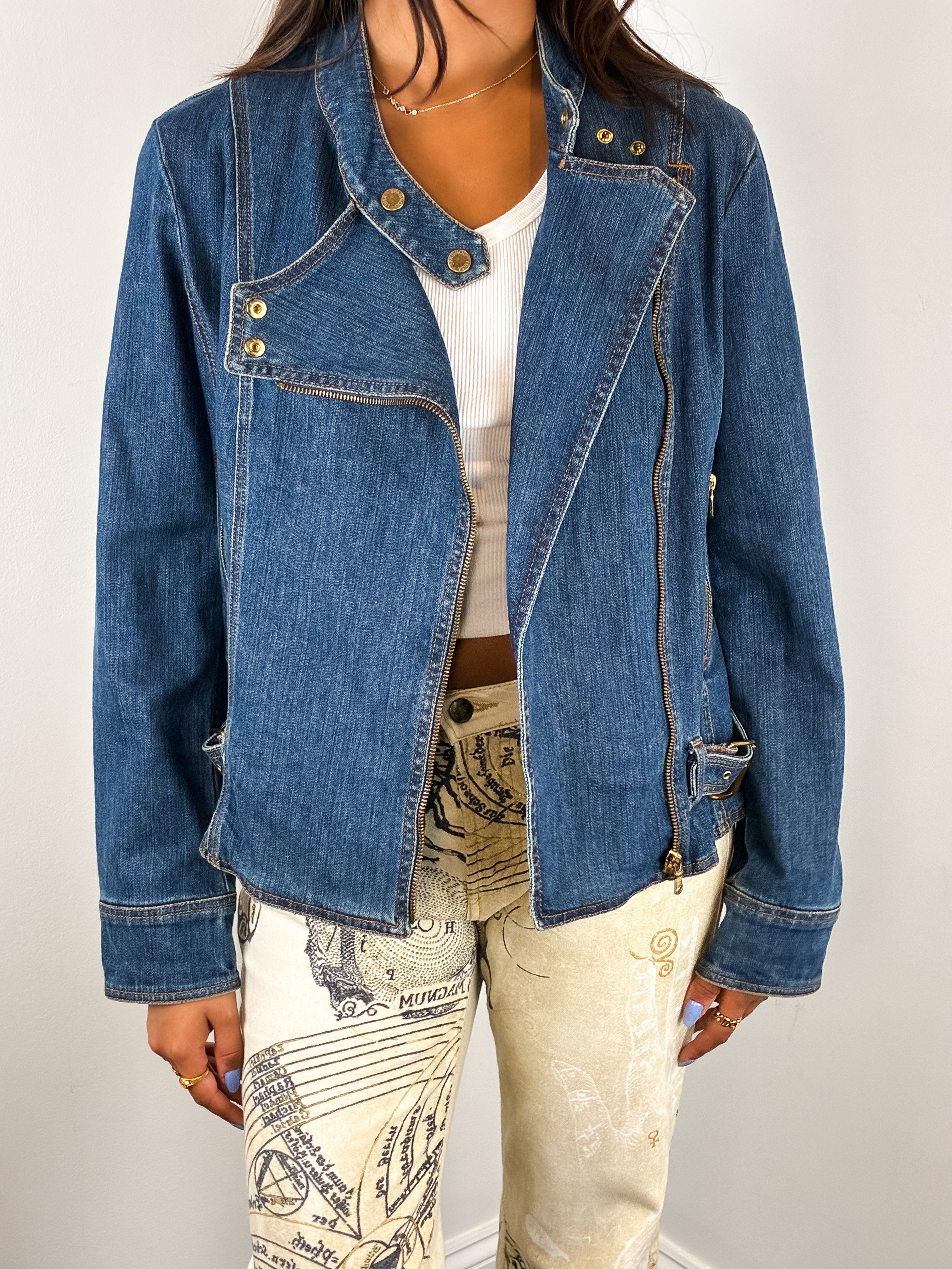 Luisa Spagnoli 2000s Blue Denim Biker Jacket - S/M