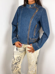 Luisa Spagnoli 2000s Blue Denim Biker Jacket - S/M
