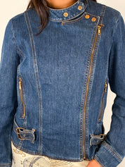 Luisa Spagnoli 2000s Blue Denim Biker Jacket - S/M