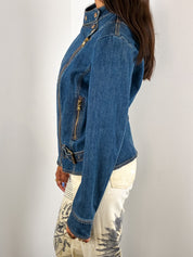 Luisa Spagnoli 2000s Blue Denim Biker Jacket - S/M