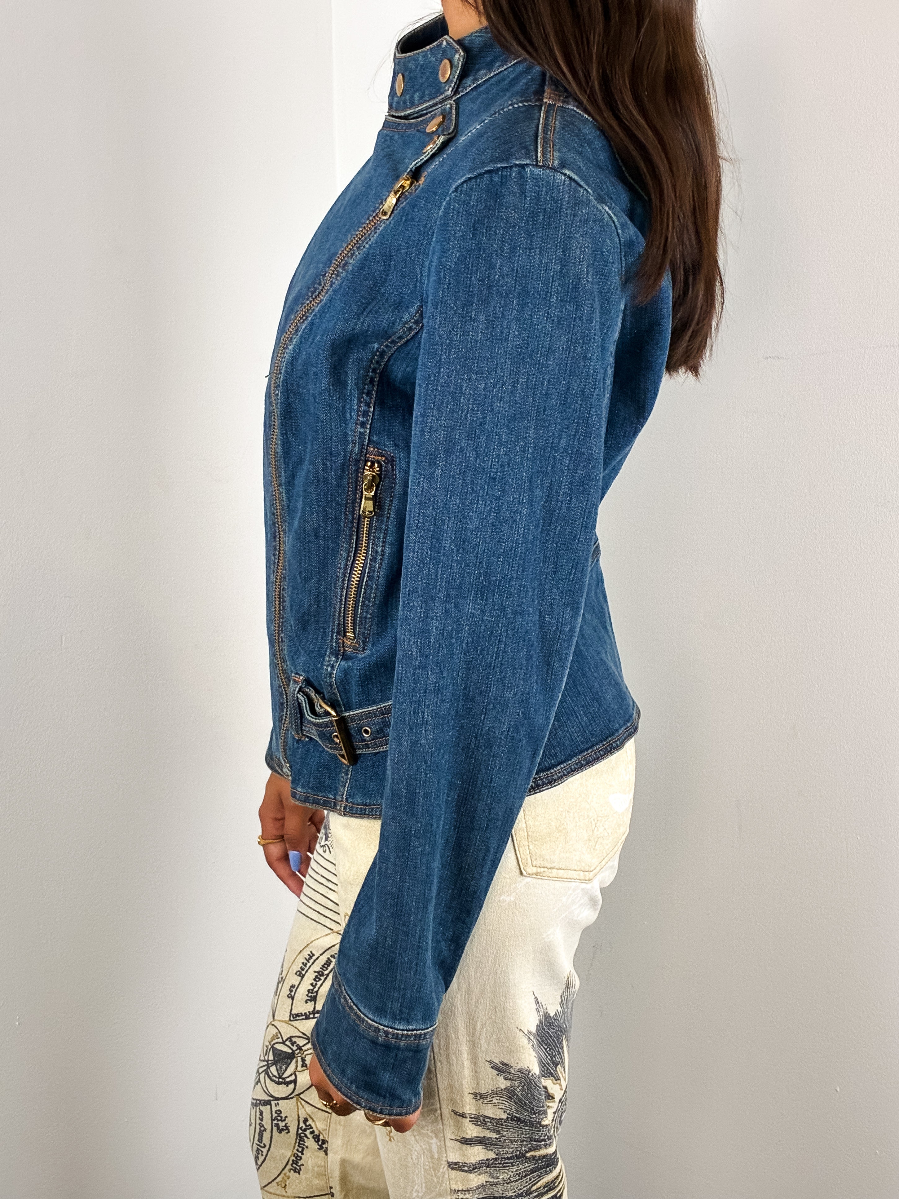 Luisa Spagnoli 2000s Blue Denim Biker Jacket - S/M