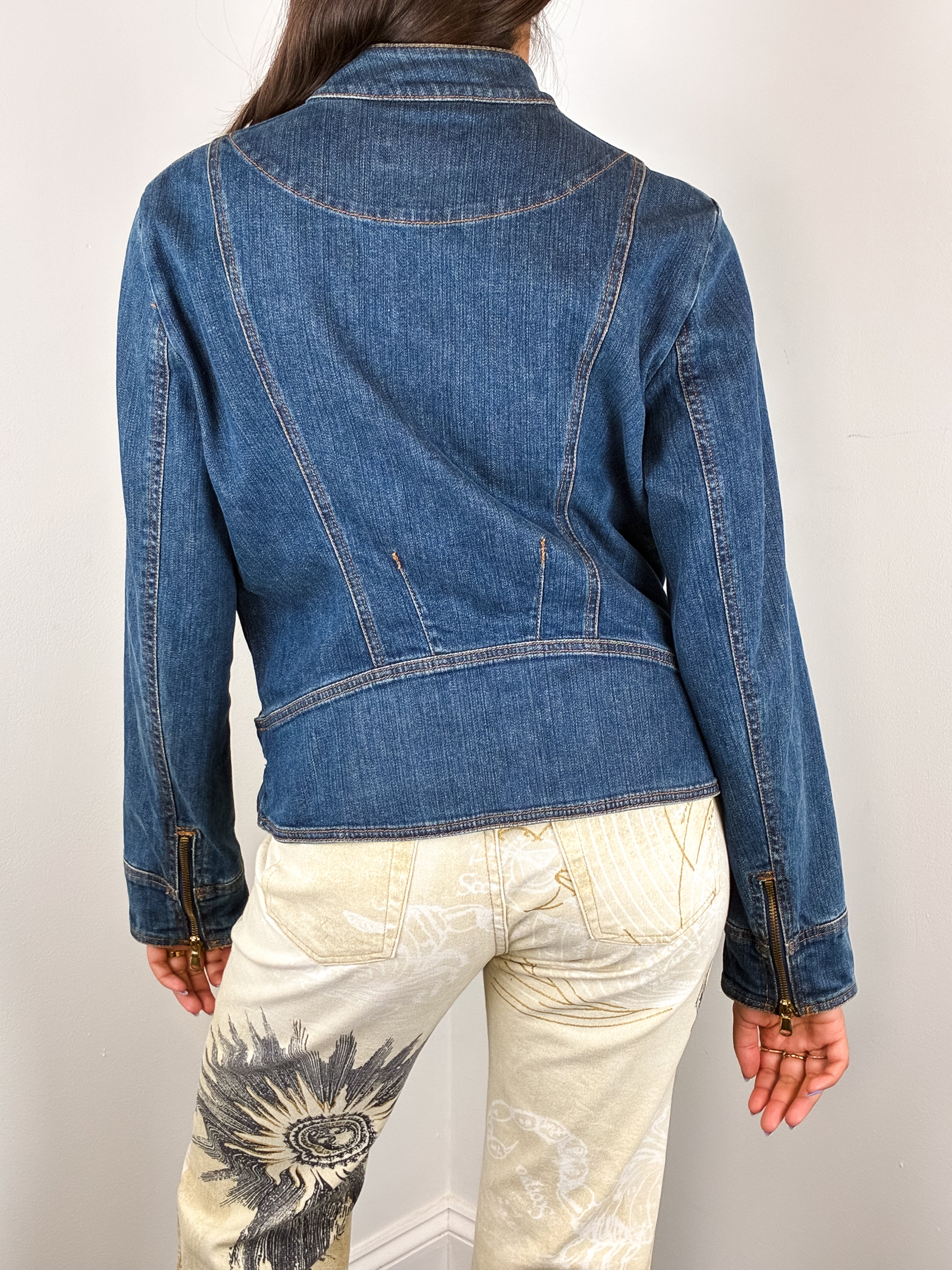 Luisa Spagnoli 2000s Blue Denim Biker Jacket - S/M